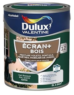 Dulux Valentine Peinture Extérieure Ecran+ Bois - Haute résistance aux intempéries et aux UV, anti-encrassement, couleur longue tenue - Vert Basque 2 L