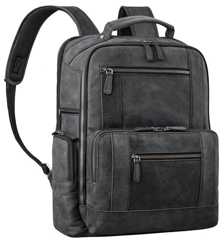 STILORD 'Eike' Mochila de moda para portátil de 15,6 pulgadas Piel Mochilas de cuero de negocios Señoras Backpacks de día de la vendimia Backpack de los hombres, Color:antracita