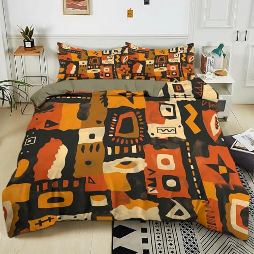 Parure de lit pour Enfant 140x200 cm Imprimé Ethnique Africain Housse de Couette Polycoton Ensemble de Literie Linge de Lit avec Taies d'oreiller, pour Décoration Chambre à Coucher