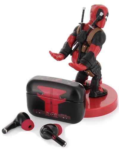 Buds Pro Marvel Deadpool Wireless Bluetooth EarBuds & Phone Holder - In Ear Headphones with Mic, 28+ Hours Playtime, Active Noise Cancelling EarBuds with IPX4 Rating & Wireless Charging Case