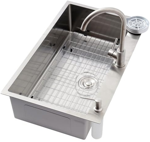 Fregadero De Cocina Grande En Acero Inoxidable 304, Cubeta Única Resistente Para Estación De Trabajo (Sobre/Bajo Encimera), Kit De Drenaje Incluido, Ideal Para Bar(A,85x50x22cm)