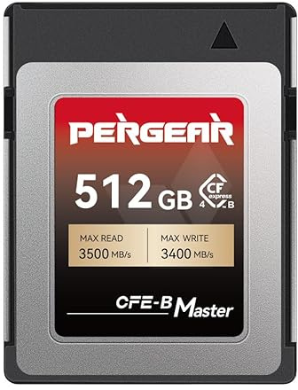 PERGEAR Master Series CFexpress 4.0 Tipo B 512 GB Scheda di Memoria | Velocità di Lettura Fino a 3500 MB/s Velocità di Scrittura Fino a 3400 MB/s, per RAW 8K, per fotocamera DSLR R5/R5C/Z8/Z9/Z7