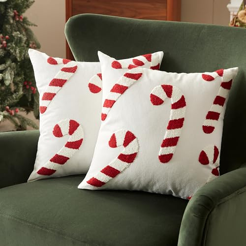 Sonive 2 Stück Weihnachten Kissenbezüge 45x45cm, Große Bonbonkrücke | Dekokissen Weiche Kissenhülle für Sofa Deko Weihnachten Feiertag Dekoration