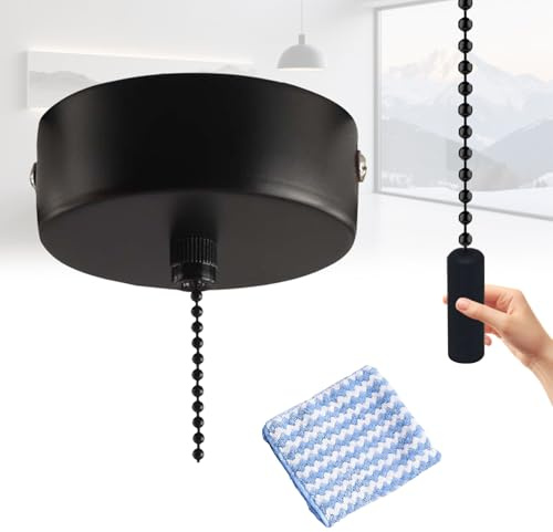 Pull Cord light Switch Bathroom,Light Pull Cord,Ceiling Light Switch with Chain Kit,150cm Cord Pull String Cylinder for Bathroom Chandeliers Accessories (Black)