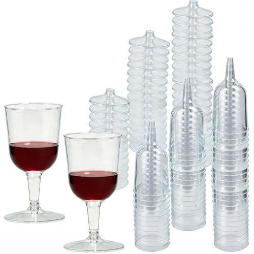 WEFHEF 50PCS Copas de Vino de Plástico Duro 200ML, Copas de Plastico Vino Reutilizables, Copas Vino Plastico Elegante y Transparente para Vino, Cócteles, Champán,para Fiestas,Cumpleaños, Bodas