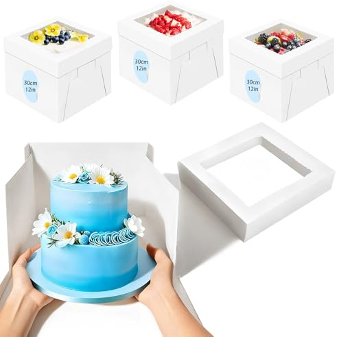 LYSHOOCE 3 Pièces Boîte Gâteau Transport avec Fenêtre 30 × 30 × 30 cm