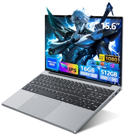 Ordenador Portátil 15,6 pulgadas con Office 365, 16GB RAM 512GB SSD Celeron N95, PC Portátil 1920*1080 FHD WiFi5, Computadora Portátil con Touch ID y teclado retroiluminado de tamaño completo