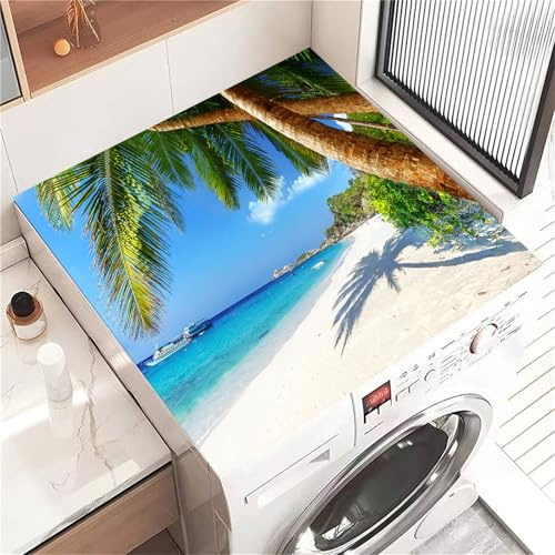 Highdi Housse de Protection pour Machine à Laver Top Plage élégante, Coussin de Machine à Laver Antidérapant, Tapis de Protection pour Dessus Sèche-Linge Séchage Rapide (Plage 9,60x60cm)