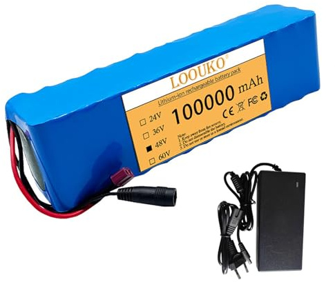 Batería De Bicicleta Eléctrica De 48V Y 100Ah con Protección BMS, Batería Scooter Eléctrico, Paquete Batería Iones Litio Impermeable para Bicicleta Eléctrica con Cargador XT60