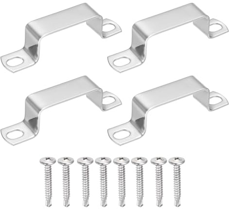sourcing map 4Pcs U Shape Square Tube Clamp, 50x25mm U Shaped Bracket 304 Stainless Steel Square Strap Clamp with Phillips Head Self Drilling Screws for Pipes Door Closed Bar Holder Railings