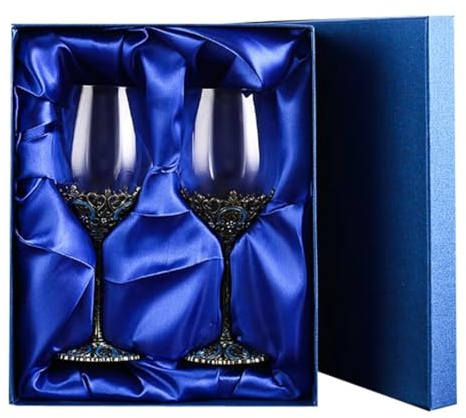 Genérico Decantadores de Vino Juego de Copas de Base de aleación de Zinc sin Plomo Decoradas con Esmalte Vintage soplado a Mano, 350 ml, Regalo en Caja, Regalo de Boda y inauguración de la