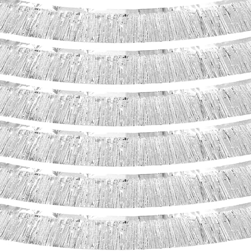 Metallfolie Fringe Girland Lametta Fransen Fringe Girlande Metallic Foil Fringe Garland Fringe Banners Für Geburtstag Graduation Hochzeit Party Ostern Deko (6, Silber)