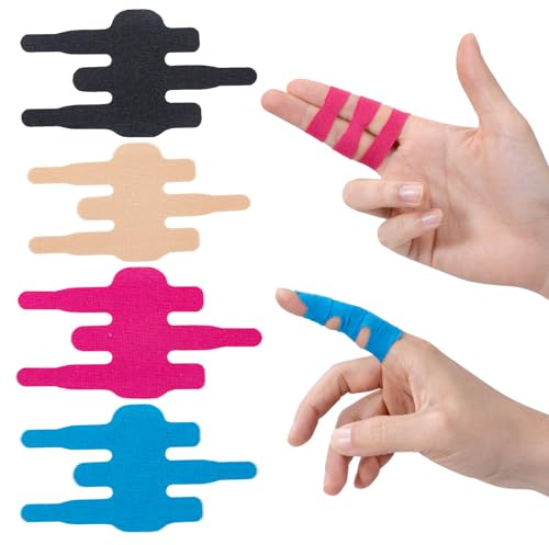 12 Stück Kinesiologie Tape Finger für Fingerstütze (Modell mit 3 Riemen) | elastisches Fingertape, Kinesiotapes vorgeschnitten, Tape Sport für Arthritis, Sehnenentzündungen und Schmerzlinderung