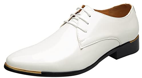 Herrkostymskor, vita, herrläderskor, elegant, sommar, lackskor, derby, snörning, halvskor, fest, Oxford, bröllop, skor, spets, affärsskor, formella kvällsskor, lediga bröllopsskor, Vit, 40 EU