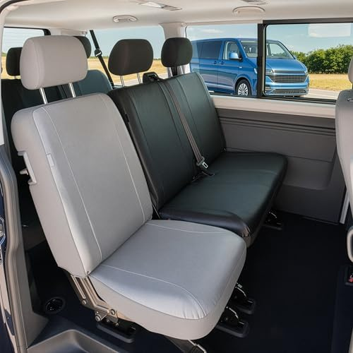 Walser Transporter Sitzbezüge Auto für VW T5, Doppelbank hinten, Auto Sitzbezüge aus Kunstleder, Sitzschoner Auto, Auto Sitzauflagen Set für Van