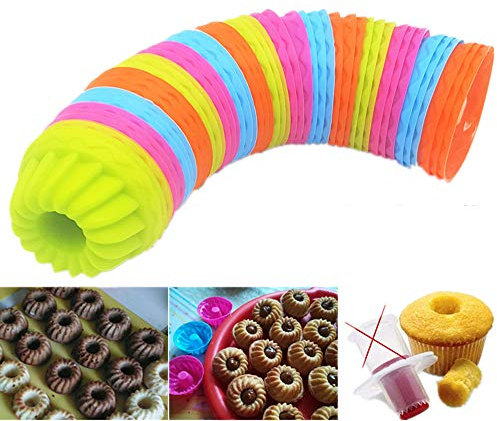 KeepingcooX® Fluted Cake Mold | 16-Pack Pumpkin Silicone Fancy Dessert Mould, Jello and Small Cakes, 6.5 cm, Bonus 2 Mini Round Cake Cups