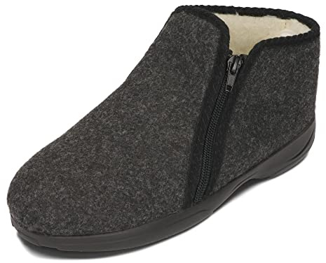 BAWAL Damen Herren Warme Hausschuhe aus Filz mit Wolle Reißverschluss Unisex Hüttenschuhe 36-46 EU (Grau/Schwarz, 41)