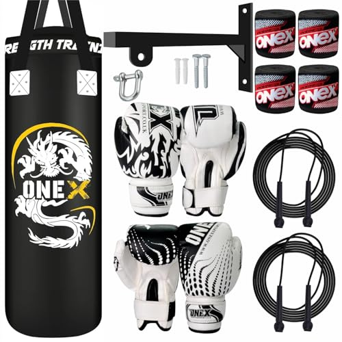 Heavy Duty Boxing Punch Bag Training Set - Includes Wall Bracket, Punching Gloves, Ideal for Kickboxing, MMA, Grappling, Muay Thai, Karate, BJJ - Perfect for Adult Home Gym Fitness (Pink)