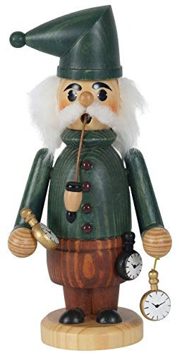OBC Räuchermännchen Uhren-Händler grün-gebeizt, 18 cm, Dekofigur handbemalt im Kunsthandwerks-Stil/Räuchermann/Räucherfigur aus Holz