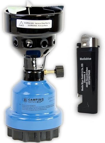 Campginkocher & Shisha-Kohleanzünder 2in1 aus Metall, Gaskocher, Shishakocher, Anzünder, Blau, ohne Kartuschen