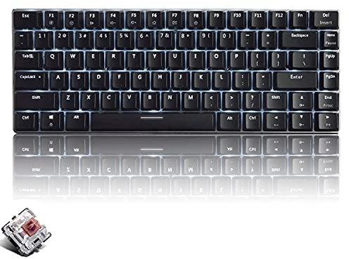 CROSS ZEBRA Tastiera Meccanica da Computer Gaming, USB Cablata 82 Tasti Anti-Ghosting Tastiera Gioco Bianco Illuminata Backlit, Mechanical Keyboard Compatta Ergonomica, Interruttore Marrone, Nero