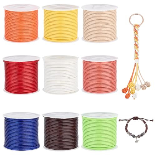 PandaHall 9 Colores, 11 Yardas/Rollo de Hilo de poliéster Encerado de 1,5 mm para Pulseras, Collares, Joyas, Manualidades, Suministros de macramé, 9 Rollos
