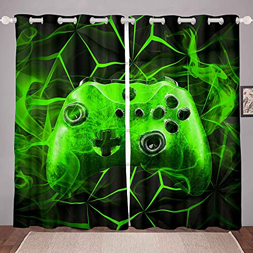 Loussiesd Gaming Curtains Drapes Kids Gamer Video Games Curtain Set for Boys Modern Game Controller Fabric Curtain Green Gamer Console Curtains W46*L54