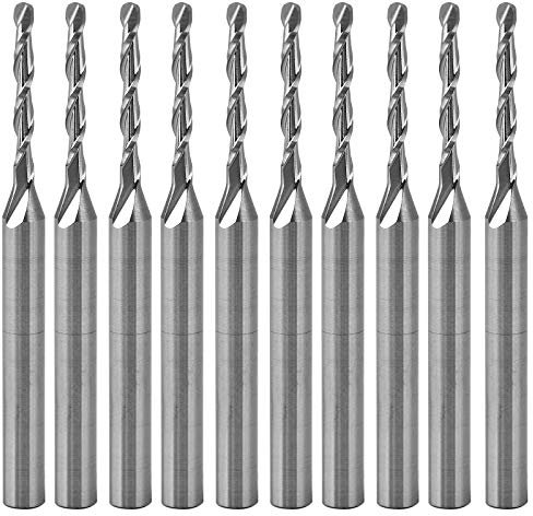 Timelee CNC 10 Stück 1/8 Zoll Schaft 1,5 mm x 12 mm Kugelnase Fräser Spiralfräser Spiralfräser 2 Rillen Hartmetall Schaftfräser zum Gravieren Fräsen 3D Skulpturieren Schruppen Acryl Holz PVC Aluminium