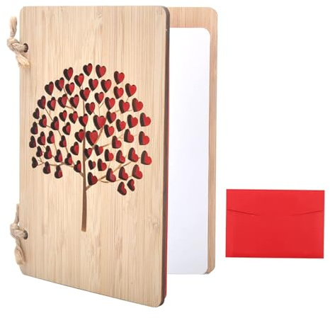 Biglietto di invito in legno fatto a mano, 15 x 11 x 1 cm, a forma di albero con taglio laser, adatto per San Valentino, festa della mamma, anniversario e altre feste