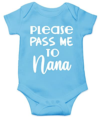 CBTwear Please Pass Me to Nana - Baby Clothes - Funny Newborn Bodysuit Outfits for Boys and Girls (6 Months, Light Blue)