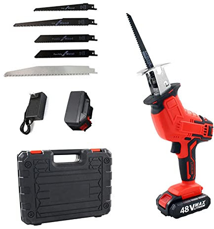 Sega a gattuccio, sega a batteria, sega a batteria elettrica a batteria con lame da 5 pezzi per potatura di alberi in metallo e legno in PVC