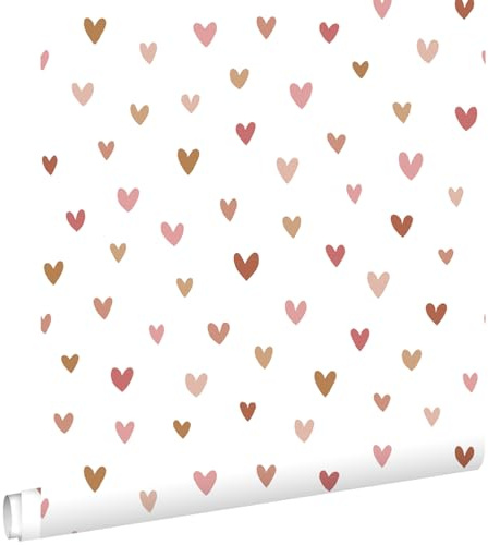 papier peint coeurs terracotta et rose 53 cm x 10.05 m - ESTAhome