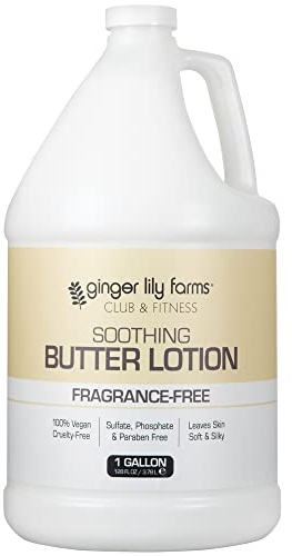 Ginger Lily Farms Club & Fitness Soothing Butter Lotion for Dry Skin, 100% Vegan & Cruelty-Free, Fragrance Free, 1 Gallon (128 fl oz) Refill
