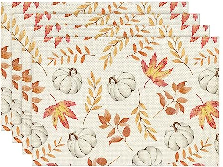 Artoid Mode Set di 4 Tovagliette Autunno Zucche Foglie Arancioni 30 x 45 cm