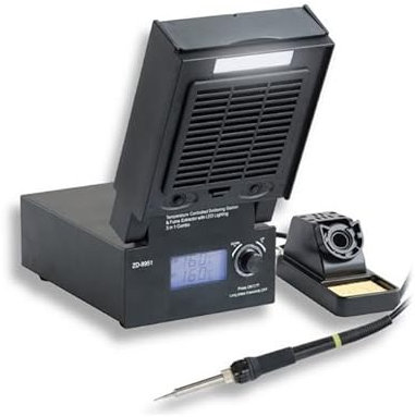 Stazione saldante EMPOTEC EM-8951 con Aspira Fumi Saldatura e Luce LED per Illuminazione con Ampio Display Controllo Temperatura Aspiratore Fumo Saldatore Sensore PTC