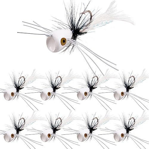 Fly Fishing Popper Flies Kit,15pcs Bass Poppers Lures Dry Flies Fly Fishing Popper Lures Panfish Bluegill Poppers Fly Lure Baits with Hooks for Freshwater Saltwater