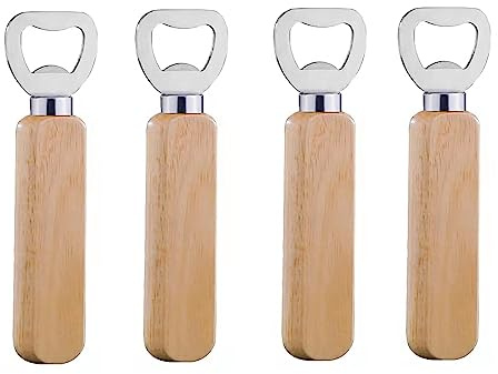 Abrebotellas Cerveza,4 Piezas Abrebotellas Mango de Madera Portátil Personalizado de Acero Inoxidable Abridor Cerveza Botellas para Hombres Hogar Cocina Bar Regalo