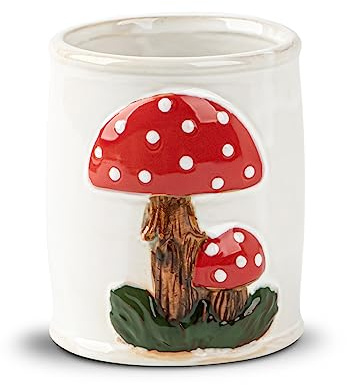 dgudgu Mushroom Makeup Brush Holder Ceramic Makeup Brush Organizer White Make Up Brush Holder Organizer