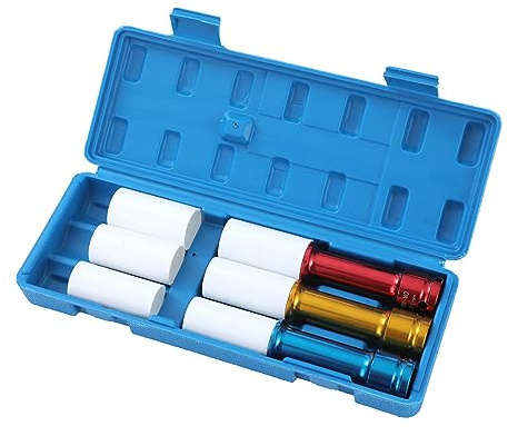 TOPWAY 1/2 Alu-Felgen Kraft-Stecknuss-Satz 3-teilig 17mm 19mm 21mm Steckschlüsselsatz Radmuttern, Schlagschrauber Nüsse, Chrom-Molybdän-Stahl, mit 3 Kunststoffhülsen