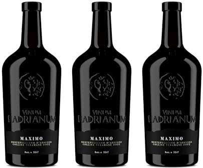3 Bottles Italian MAXIMO 2021 Red Wine (Color Bright Ruby) Montepulciano D'Abruzzo by Vinum Hadrianum | Colline Teramane DOCG Embrace Wine | Excellence in Every Sip - (Each Bottle 750 ml)