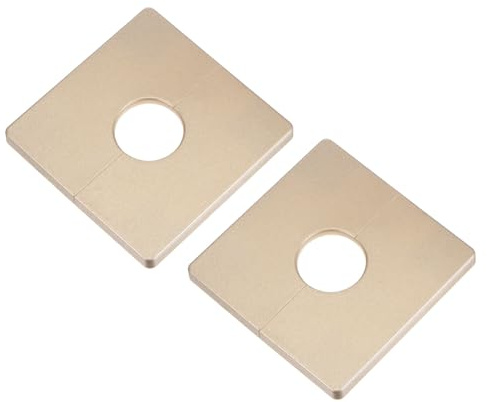 sourcing map 2Pcs Plaque Murale Fendue, Plaque d'Obturation Carrée Auto-Adhésive en ABS avec Un Trou de Diamètre de 28 mm/1,1 Pouce, Cache-Tuyau pour Décoration de Robinet d'Eau, Couleur Or