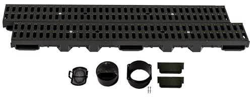ScarMaxx - A15 Entwässerungsrinne Set - 13 x 200 x 6 cm Bodenrinne - Regenwasser Ablauf - Abfluss mit Gitter - Drainagekanal Flach Kunststoffmit Stegrost Classic Schwarz