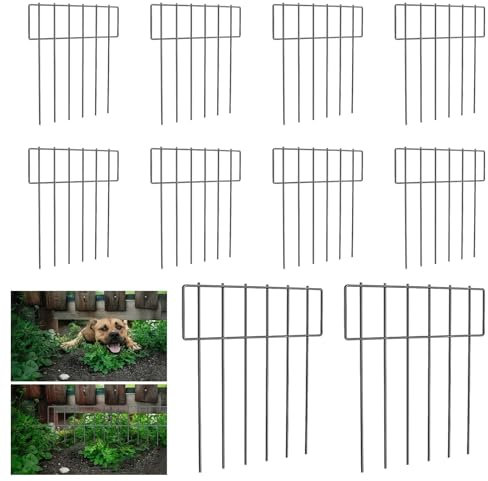 Animal Barrier Fence, 10 No Dig Rustproof Garden Fence Border, Decorative Metal Garden Fence Panels Ground Stakes Defense for Rabbits, Dog Outdoor Yard Garden Patio, Wrought Iron Fence Garden