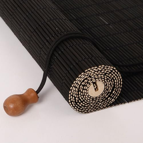 MZZHEDIE Retro Bambusrollo Blickdicht,Natürlicher Bambusvorhang,Verdunkelungsrollos,Holzrollo Jalousie,Sichtschutzvorhänge aus Bambus für den Innen- und Außenbereich,Schwarz (130×210cm/51×83in)