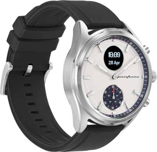 Pininfarina Sintesi Sport Hybrid Smartwatch - Orologio analogico con cinturino FKM, display digitale, bussola, GPS, fitness, frequenza cardiaca, passi, calorie e sonno - Noir Eclipse