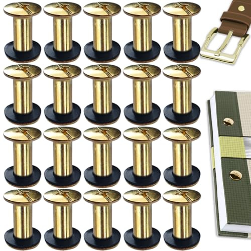 SHSMPXOY 20 Set Chicago Screws Posts for Leather Rivets M5*12mm Chicago Book Binding Screws Rivets Cross Head Chicago Button Screws for DIY Book Scrapbook Bookbinding, Bags,Collars(Gold)