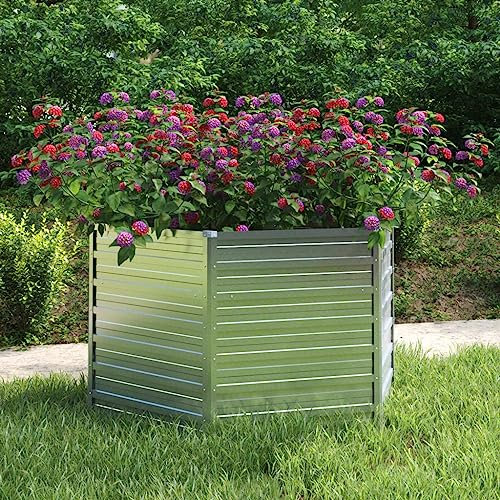 FUDUGEHMIOFWFJJ hochbeet schmal,fertigteich,pflanzkübel rund,Garten-Hochbeet 129x77 cm Verzinkter Stahl SilberGeeignet für Garten, Terrasse, Schlafzimmer, Wohnzimmer