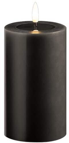 Novaliv Mittlere LED Stumpenkerze mit Timer grau 7,5cm ø 12,5cm Höhe - 2 AA Batterien nötig LED Echtwachskerze mit Flackereffekt flammenlose Stumpenkerze - LED Kerze mittel dick Echtwachspiegel