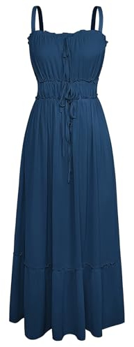 GRACE KARIN Women’s Summer Dress Casual Spaghetti Straps High Waist A-Line Maxi Dresses Sun Dresses for Beach Blue Green XL