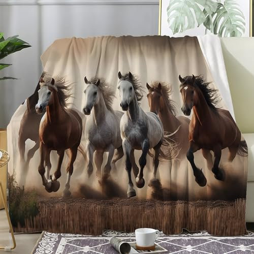 Bauernhaus Kuscheldecke Flauschig, Decke Fleecedecke Pferd, Weiche Warme Decke Wohndecke als Sofadecke Wolldecke Couchdecke Tagesdecke, XL 150x200 cm S-552